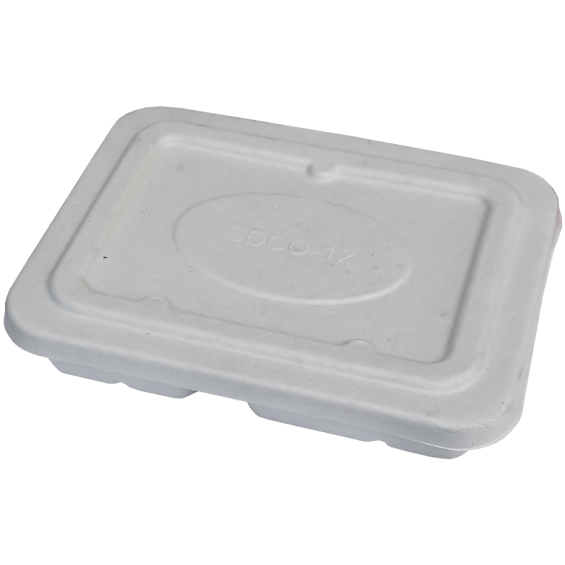 Set 50 caserole bio din carton, albe, cu 3 compartimente si capac separat